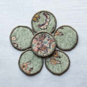 Kilim Coasters | Set 6 | Green Floral