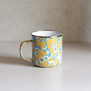 Platters Serveware: Enamel Mug | Mustard + Blue Splatter