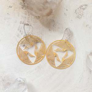 Jewellery: Sterling Silver + Brass Earring | Cranes