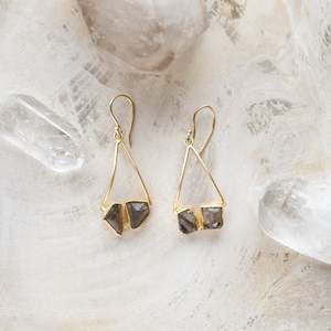 Just Added: Raw Crystal Stone Earrings | Triangle Drop B | Smokey Quartz