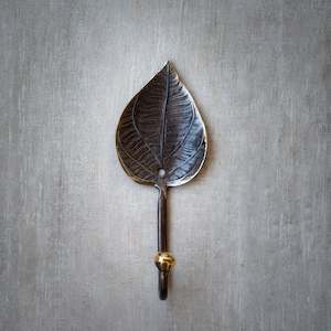 Coat Hooks: Bronze Coat Hook | Leaf - Wide Dish