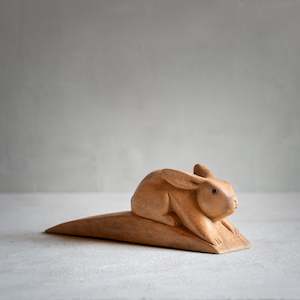 General Hardware: Door Stop | Rabbit in Hand Carved Wood - Large