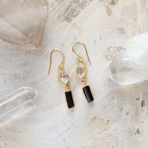 Raw Crystal Stone Earrings | Herkimer Diamond + Black Tourmaline B