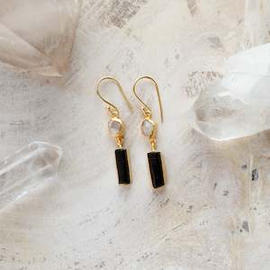 Raw Crystal Stone Earrings | Herkimer Diamond + Black Tourmaline A