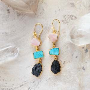 Raw Crystal Stone Earrings | Triple Drop D