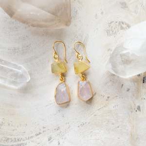 Raw Crystal Stone Earrings | Double Drop H