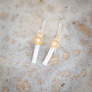 Sterling Silver Earrings | Starburst | 14k Vermeil Gold