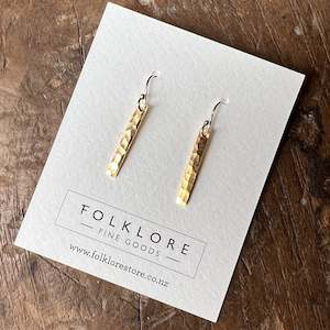 Sterling Silver Earrings | Hammered Bar | 14k Vermeil Gold