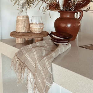 Rustic Linen Handloomed Hand Towel | White Stripe