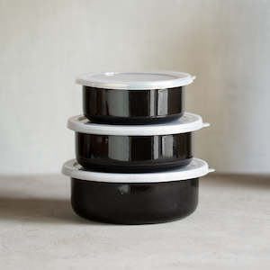 Enamel Bowls With Lid | Set of 3 - Black