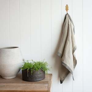 Tea Towels: Linen Tea Towel | Natural with Black border