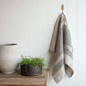 Tea Towels: Linen Stripe Tea Towel | Natural & Black