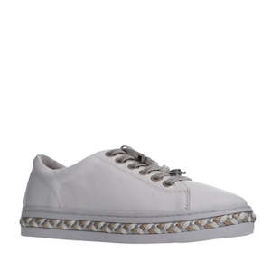 Shoe: Alfie & Evie Pugh White Leather Casual Shoe Platform Elastic Lace