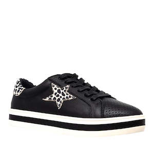 Shoe: Alfie & Evie Pixie Black Brown Animal Leather Casual Shoe Lace Up Platform