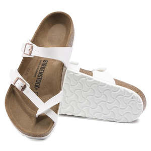 Birkenstock Mayari Womens Birko Flor White Regular Width Brown Sole