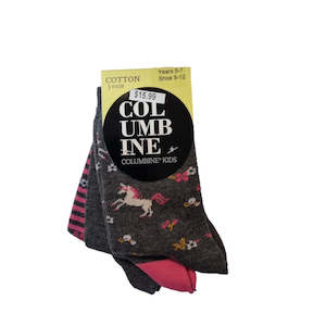 Socks Columbine 3 Pack Grey Unicorn Flowers Crew