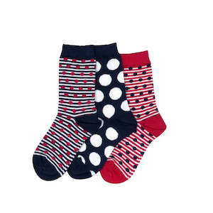 Socks Columbine 3 Pair Pack Stripes Navy Red