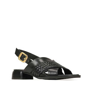 Shoe: EOS Laticia Black Leather Sandal with Back Strap