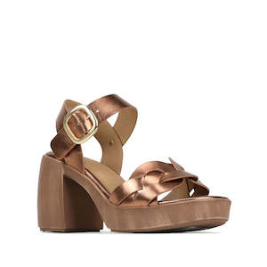 Shoe: EOS Spirited Womens Copper Metallic Leather Heeled Platform Sandal