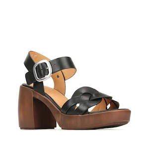 Shoe: EOS Spirited Womens Black Leather Heeled Platform Sandal