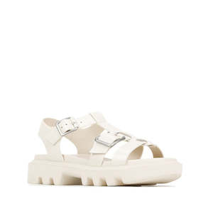 Shoe: EOS Womens Flic Chunky Look Leather Sandal Bone