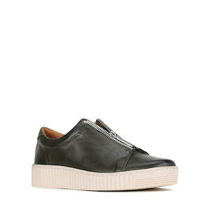 EOS Joya Dark Olive  Leather Trainer Zip Sneaker