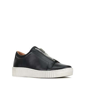 Shoe: EOS Joya Black Leather Trainer Zip Sneaker