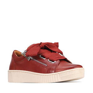 Shoe: EOS Jovi Leather Trainer Henna Red Lace Up with Zip