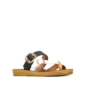 Shoe: Los Cabos Dany Black White Tan Light Flexible Sandal Jandal