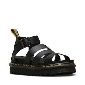 Shoe: Dr Martens Blaire Sandals Hydro Black Leather Yellow Stitching 3 Strap