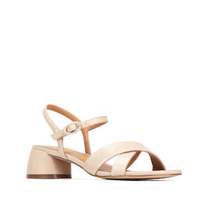 Shoe: EOS Womens Fiora Strappy Leather Sandal with Heel Nude