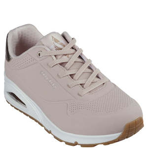 Shoe: Skechers Uno Shimmer Away Blush Pink Pull On Trainer Clearance Womens US 7