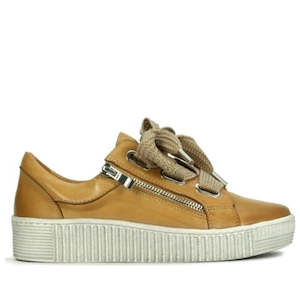 Shoe: EOS Jovi Leather Trainer Tan Lace Up with Zip