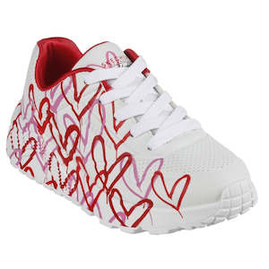 Shoe: Skechers Kids Youths Uno Lite Spread The Joy White Pink Red