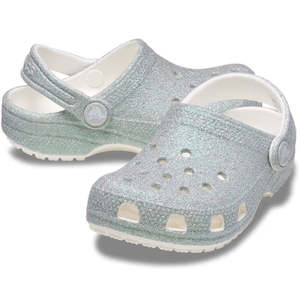 Crocs Kids - Classic Iridescent Glitter Clog White - Junior Youths Sizes