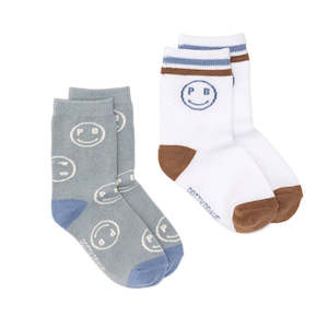 Pretty Brave Socks 2 Pair Pack Smiley Sage/White