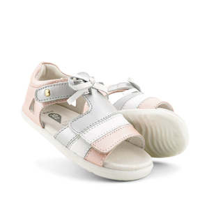 Bobux Step Up Mirror Leather Sandal Seashell Shimmer Pink  Silver Stripe 727336 …