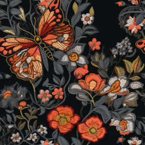 Cotton Spandex Printed: Embroidery Butterfly - Cotton Spandex - 250g 50cm