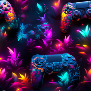 Prints: Neon Play Controllers - Cotton Spandex - 230g