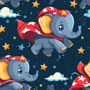 Super Hero Elephants   - Cotton Spandex - 250g