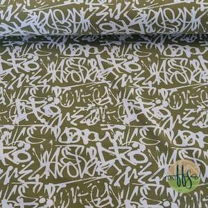 Street Art on Olive- Cotton Spandex 215g