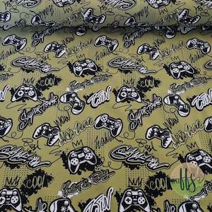 Video Games on Olive- Cotton Spandex 215g