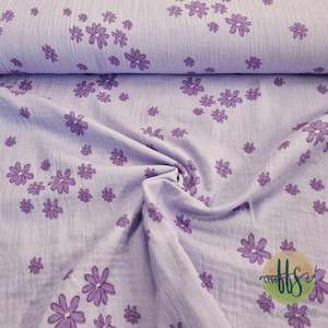 Woven: Lilac with purple Daisy- Double Gauze