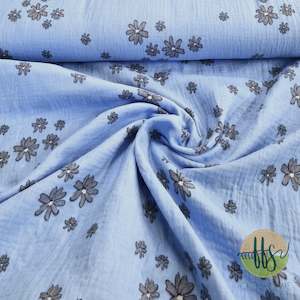 Blue with silver Daisy- Double Gauze