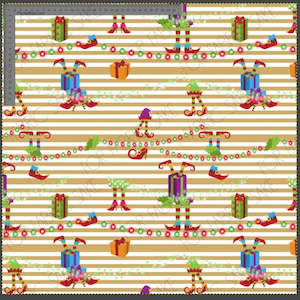 Xmas Designs: Elves on gold stripes  EXCLUSIVE- Custom Pre-order