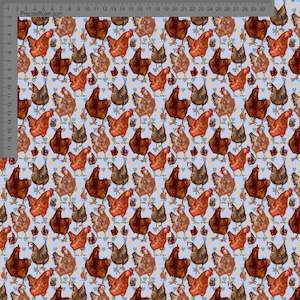 Chickens on blue with hearts - Sarah McAlpine Art- Custom Pre Order