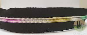 Zips: Zipper Tape- Black Tape with rainbow teeth