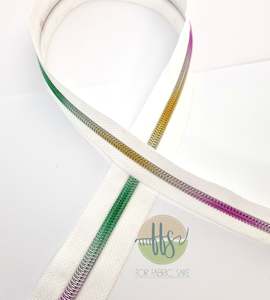 Zipper Tape- White Tape and Rainbow Teeth - 50cm