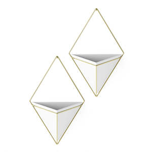 Wall Display Trigg Small White/Brass Set of 2