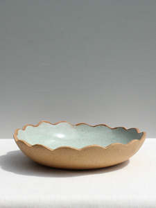 Sage Pasta Bowl with a Scalloped Edge